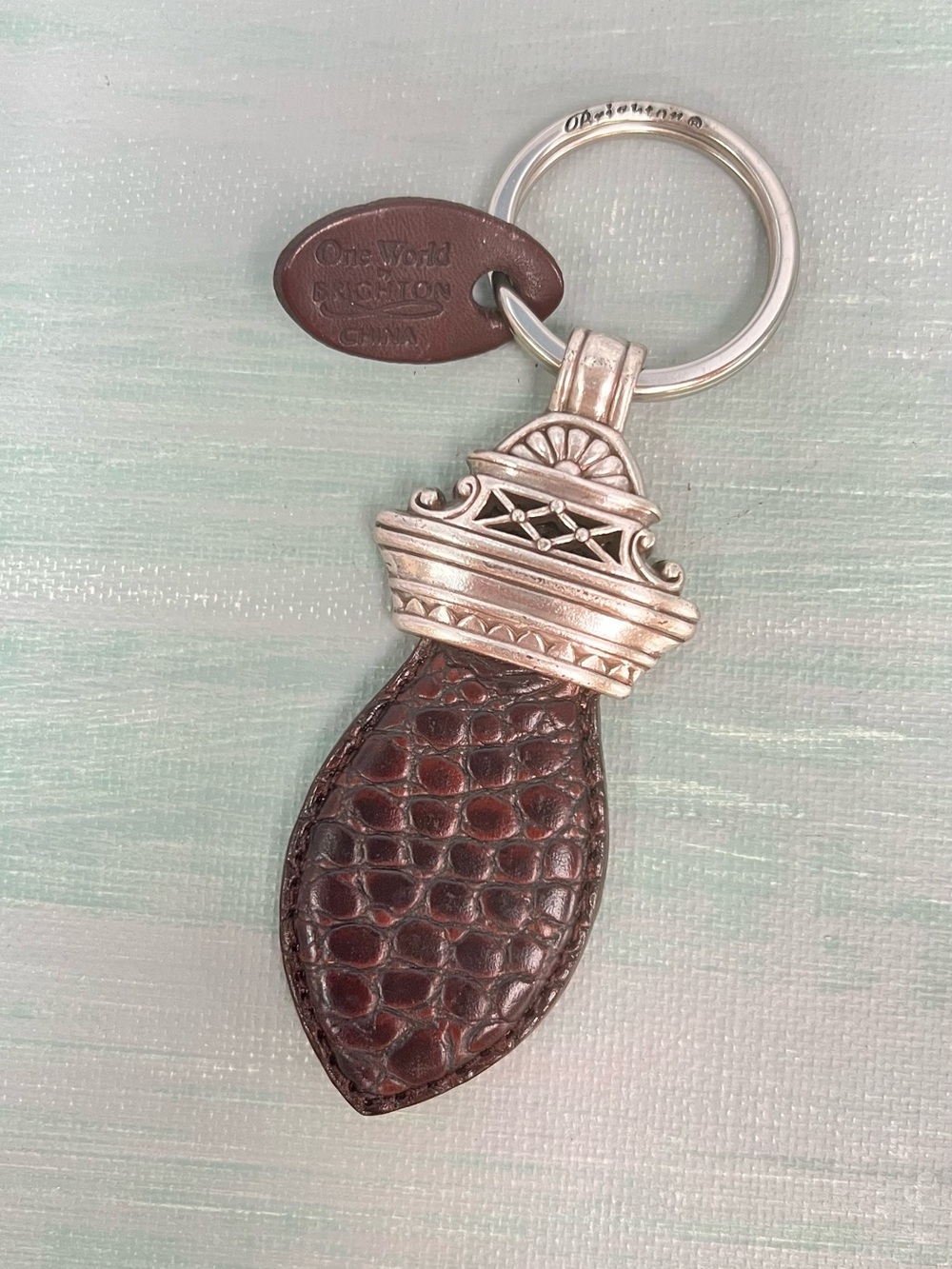 Brighton Brown Croc-Embossed Leather Key Fob with Silver Tone Accent